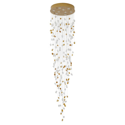 9-Light Brass Chandelier With Clear And Amber Glass Stones