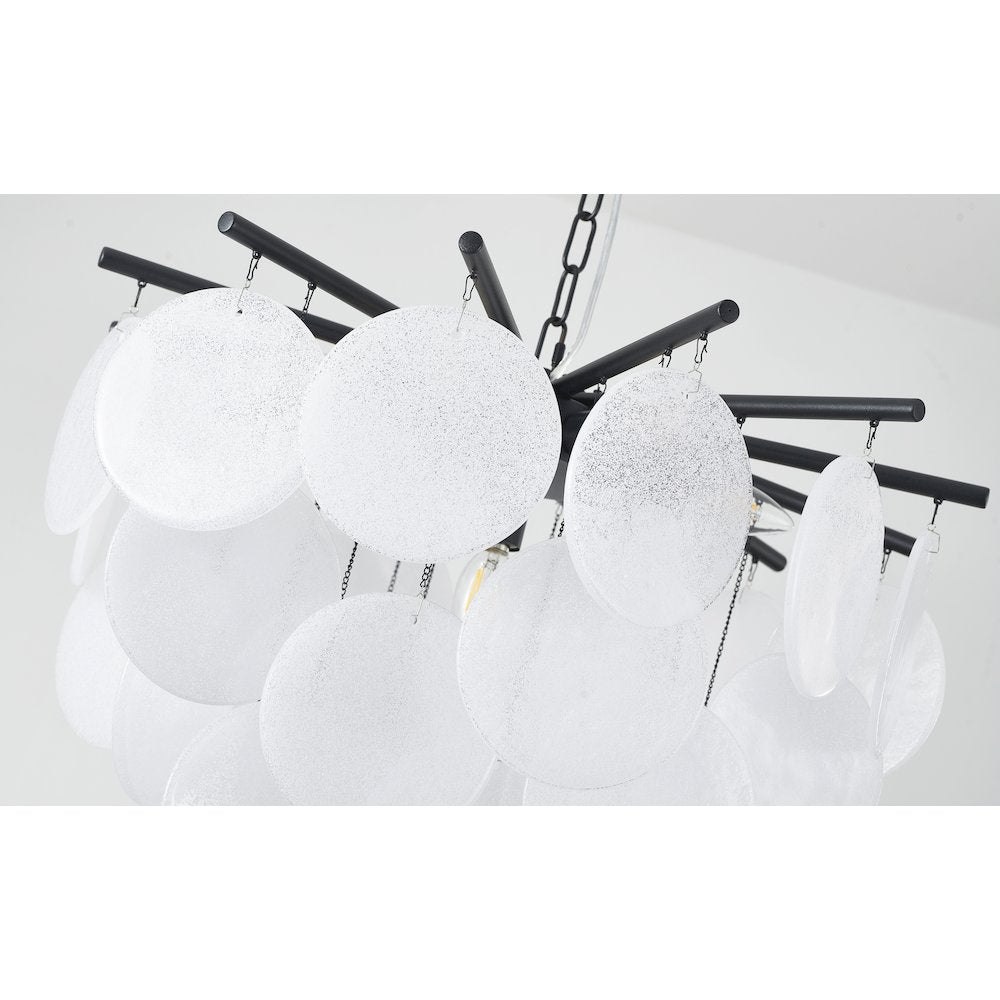 7-Light Satin Black Chandelier With Frosted White Glass Petals