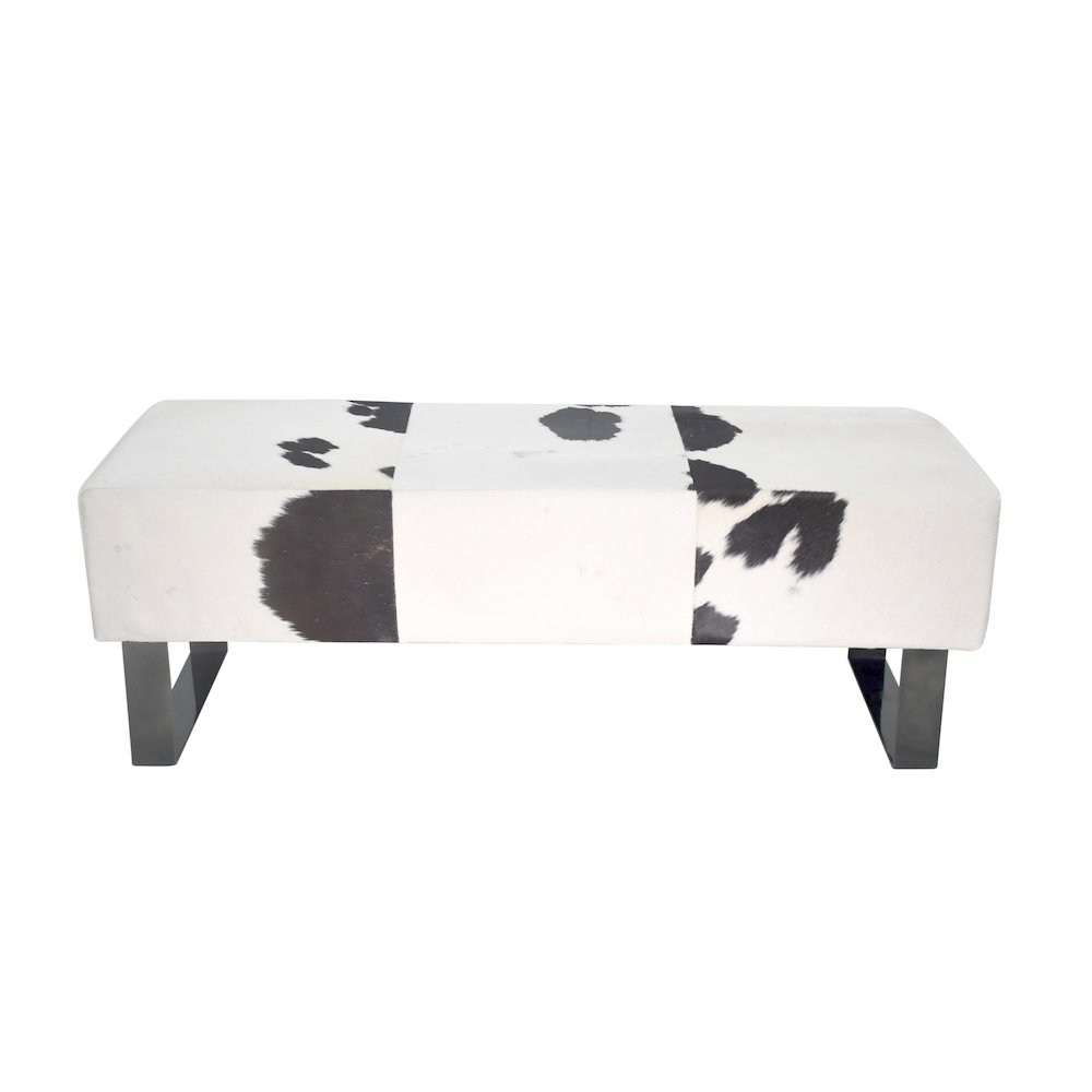 Black Stainless Steel Bench With Black And White Hairline Leather