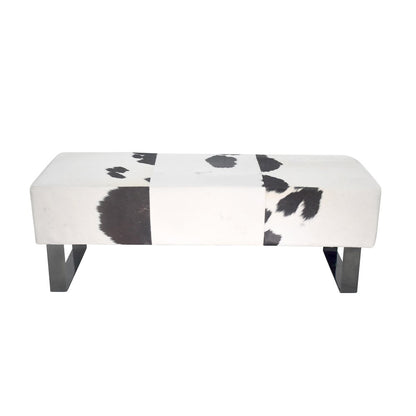 Black Stainless Steel Bench With Black And White Hairline Leather