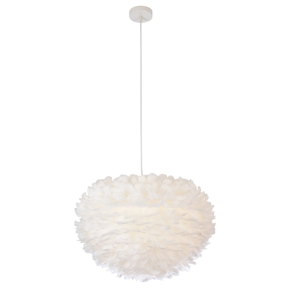 1-Light White Goose Feather Ball Chandelier With White Hardware