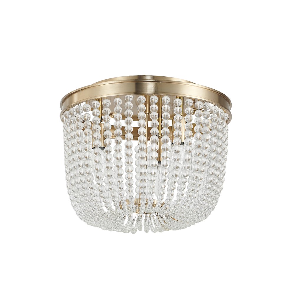3-Light Gold Semi Flush Mount With Clear Glass Beads