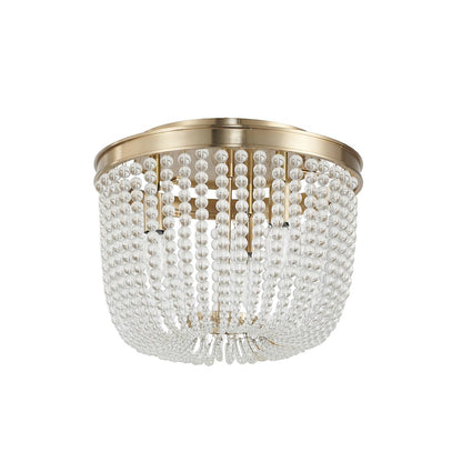 3-Light Gold Semi Flush Mount With Clear Glass Beads