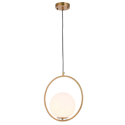 1-Light Gold Pendant With A Milk White Glass Shade