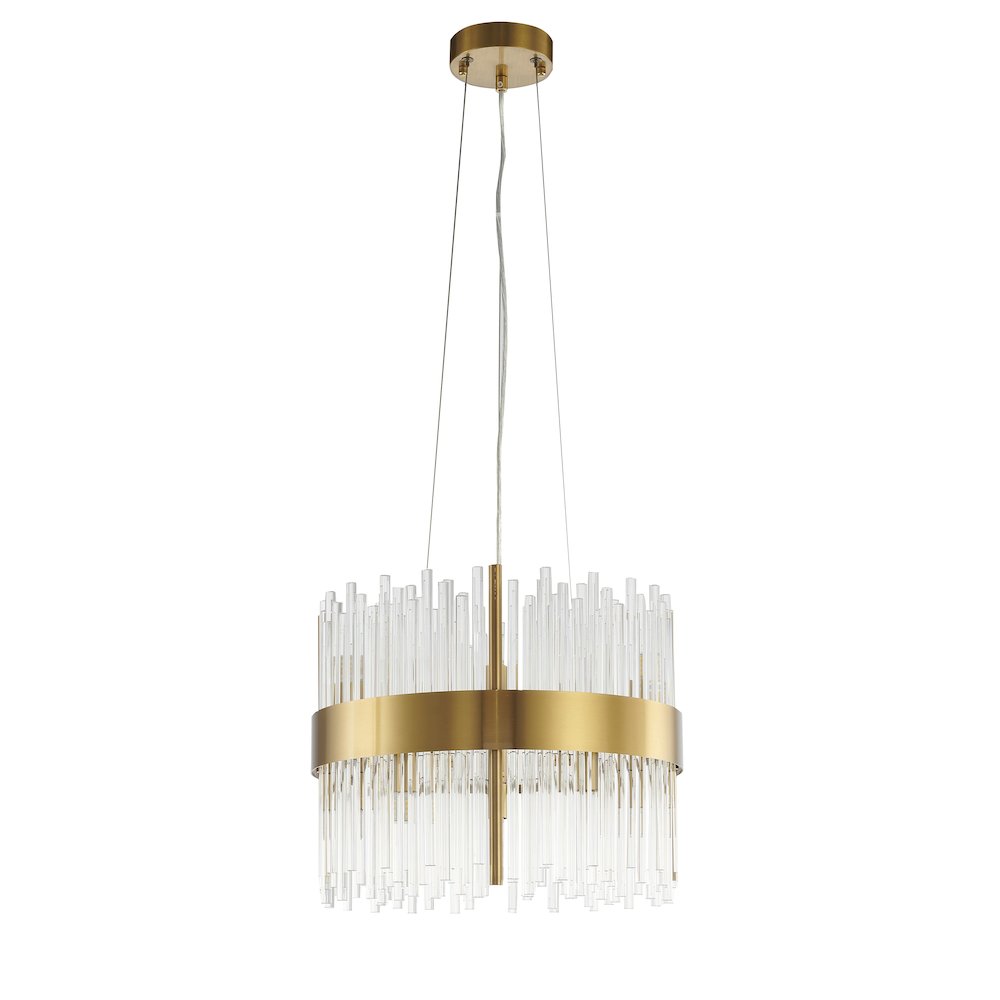 10-Light Gold Chandelier With Clear Glass Rods
