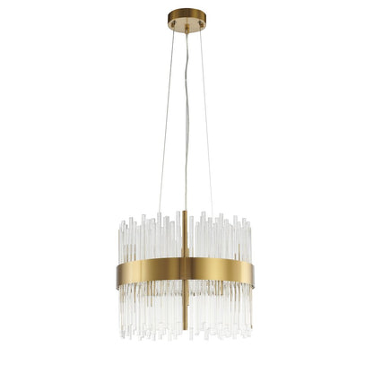 10-Light Gold Chandelier With Clear Glass Rods