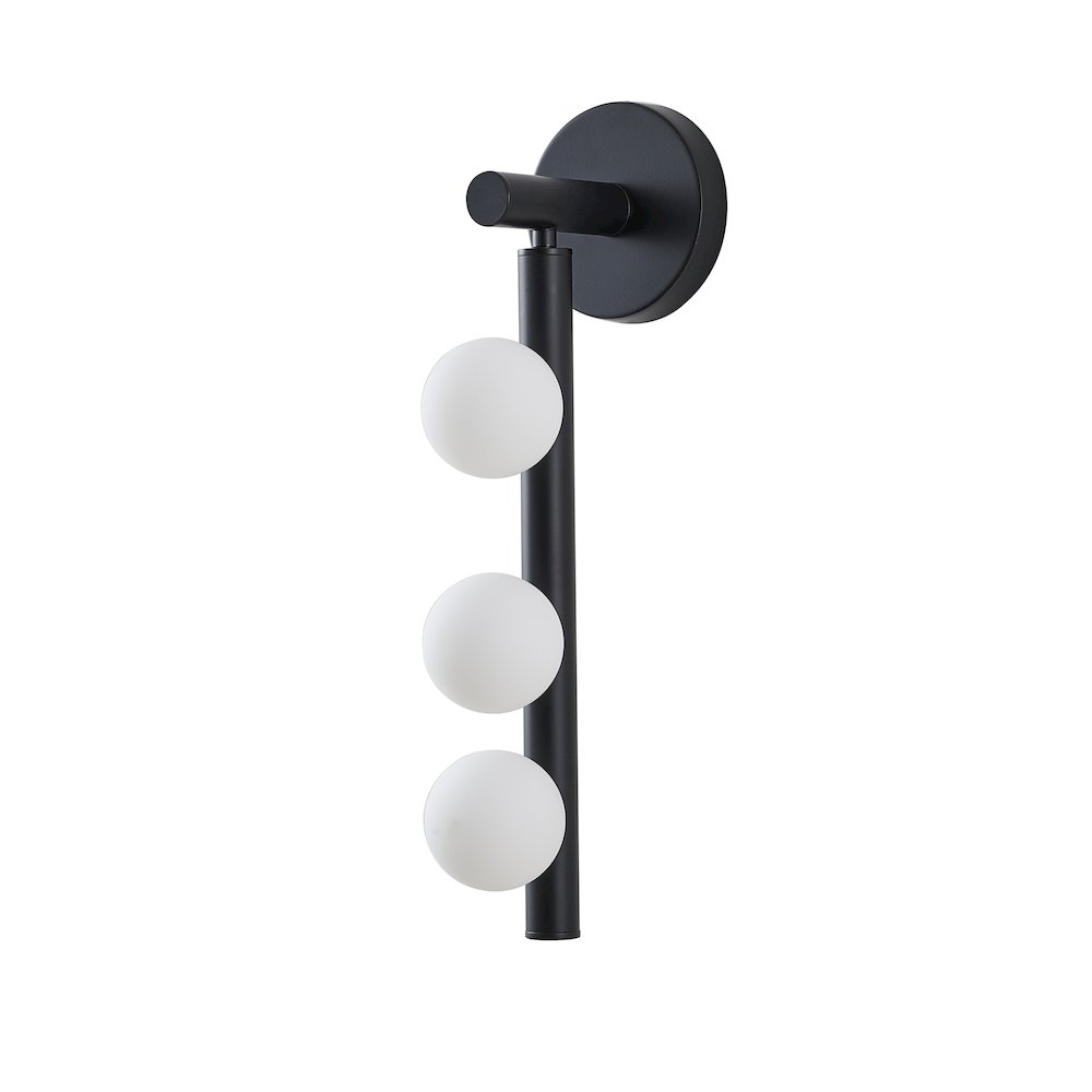 3-Light Matte Black Metal Wall Sconce With Whtie Glass Shades