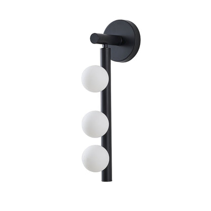 3-Light Matte Black Metal Wall Sconce With Whtie Glass Shades