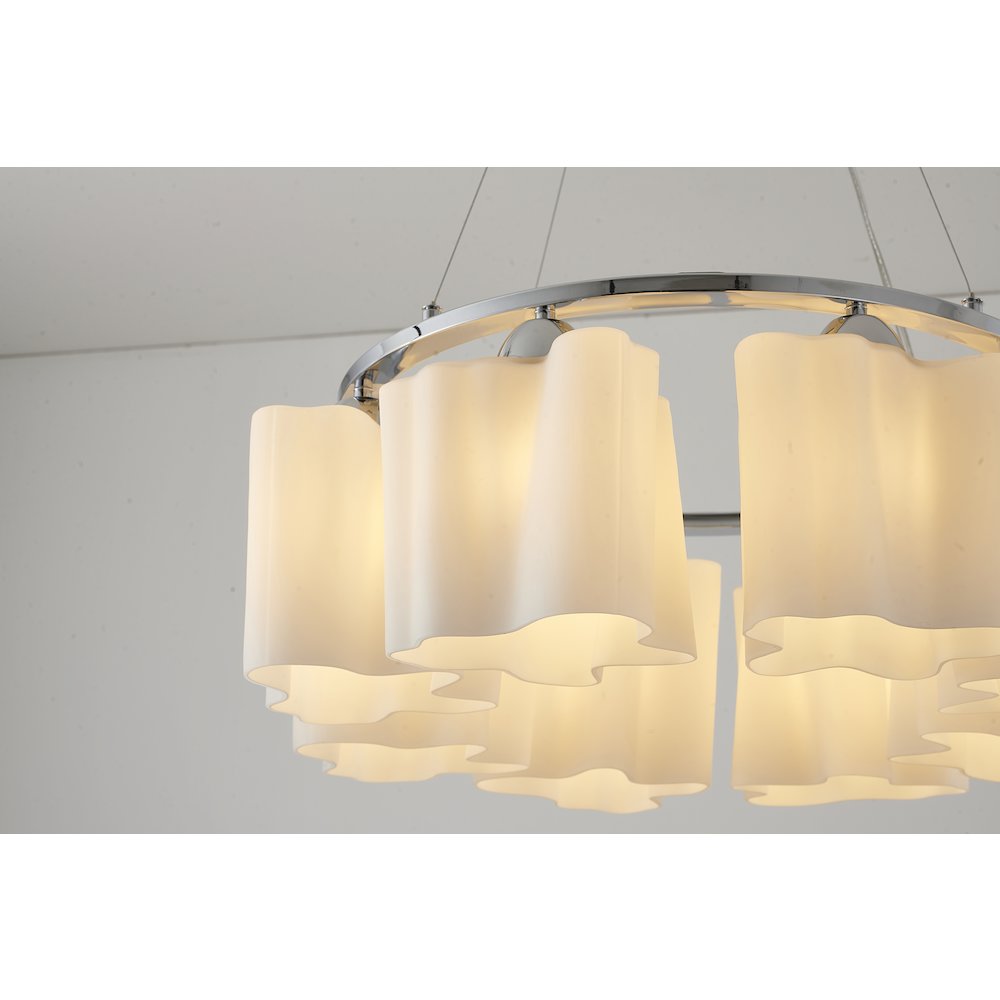 8-Light Chrome Chandelier With White Opal Glass Shades