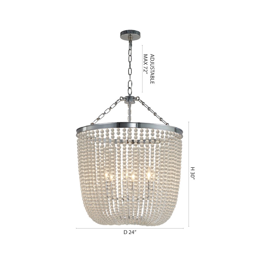 6-Light Chrome Chandelier With Clear Beaded hanging Glass