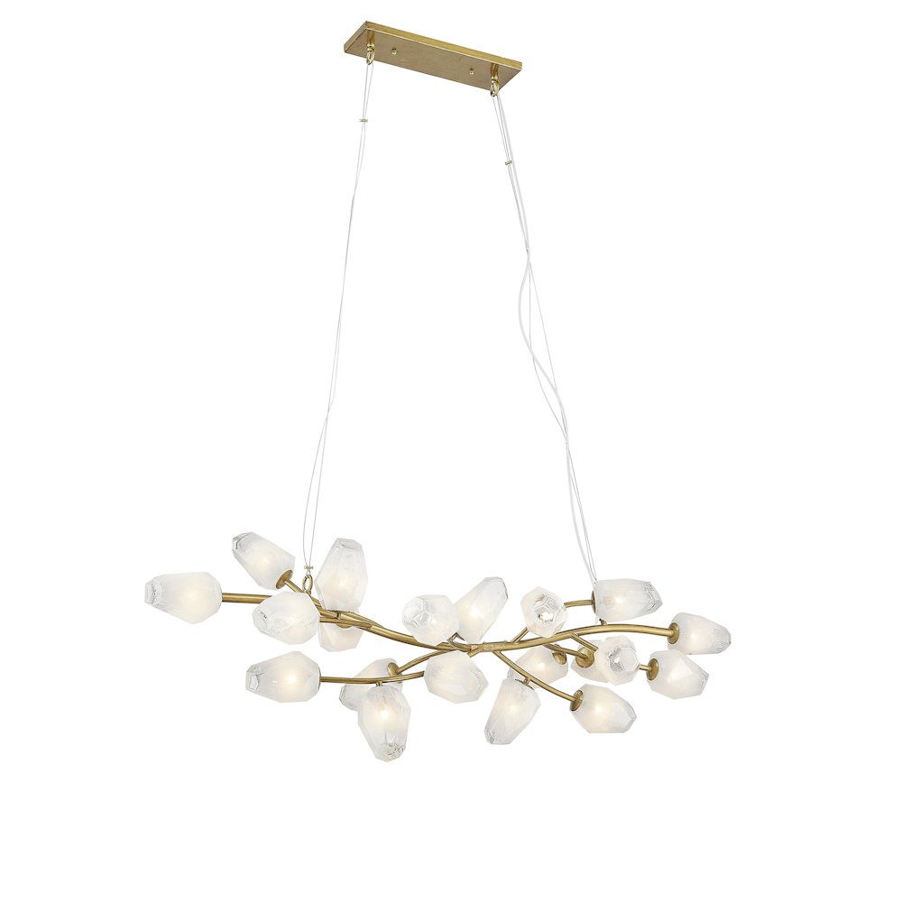 20-Light gold iron frame chandelier with white glass shades