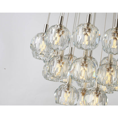 23-Light Polished Nickel Chandelier With Clear Crystal Shades
