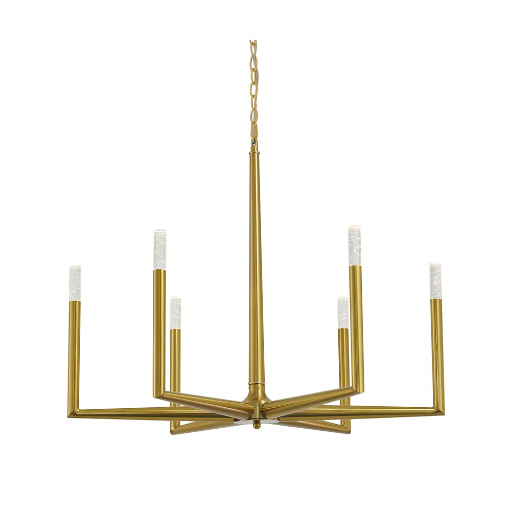 6-Light Satin Brass Chandelier With Clear Bubble Crystal Shades