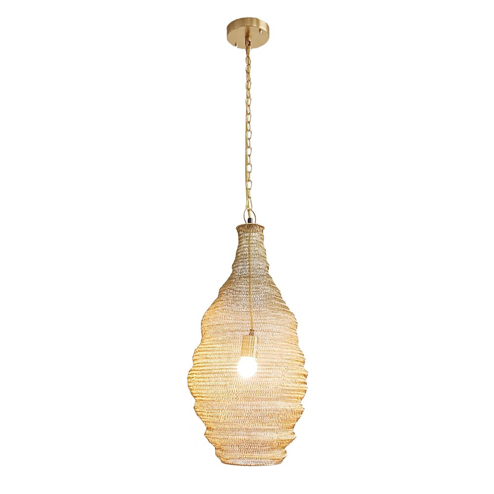 1-Light Gold Pendant With A Chain Basket Shade