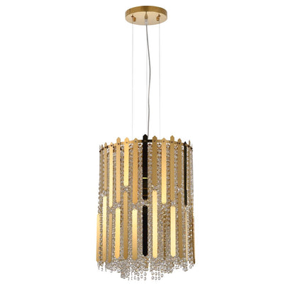 1-Light Gold Stainless Steel Pendant With Clear Crystals