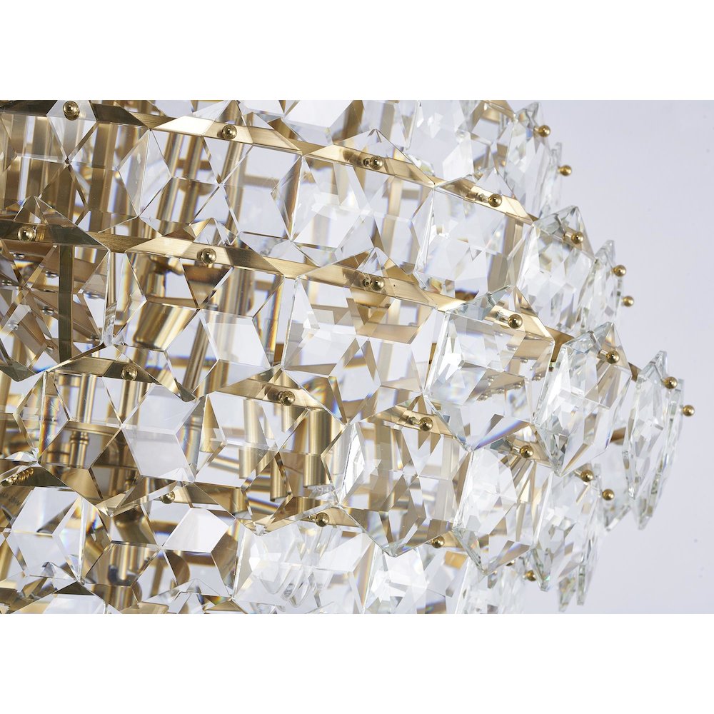 27-Light Brass Chandelier With Clear Hanging Crystals