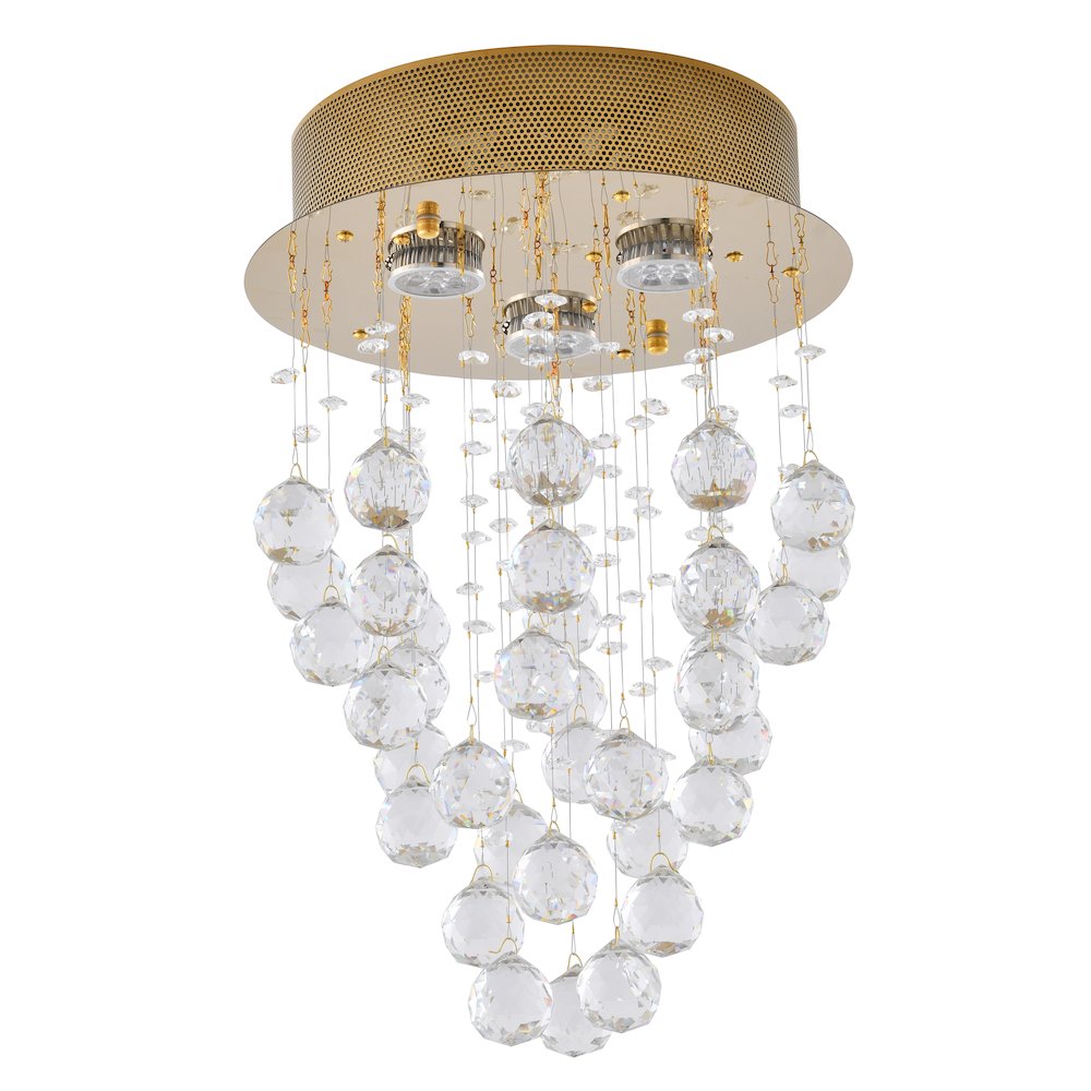 3-Light Gold Flush Mount With Clear Crystals