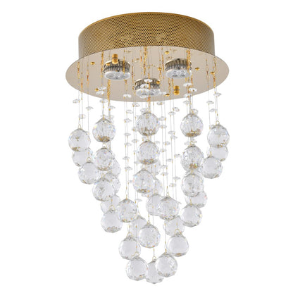 3-Light Gold Flush Mount With Clear Crystals
