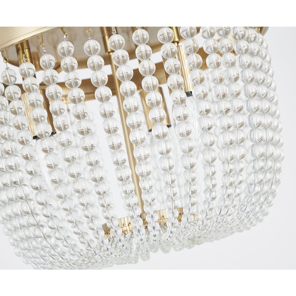 3-Light Gold Semi Flush Mount With Clear Glass Beads