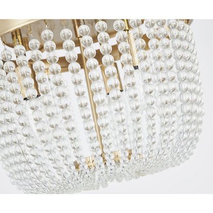 3-Light Gold Semi Flush Mount With Clear Glass Beads