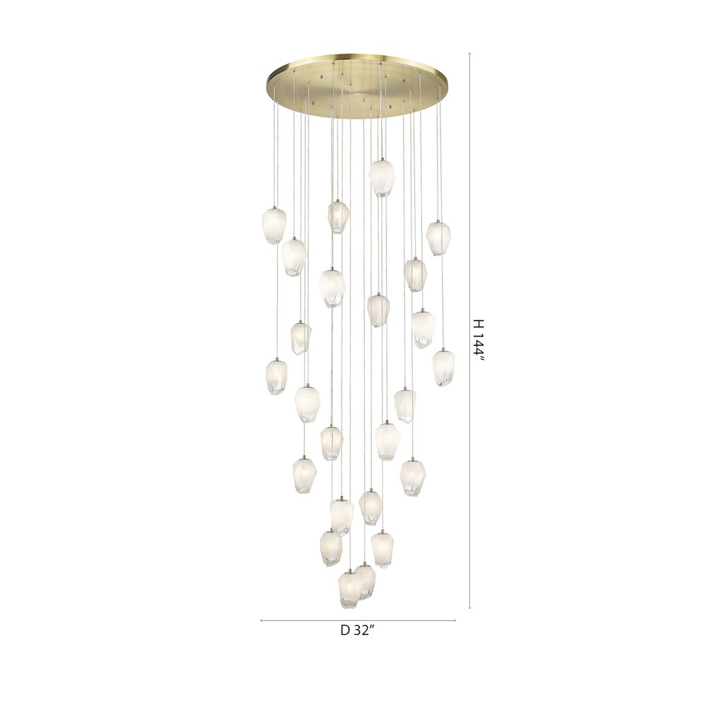 24-Light Gold Chandelier With White Glass Pendants