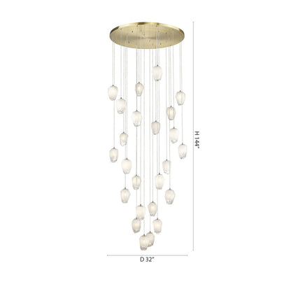 24-Light Gold Chandelier With White Glass Pendants