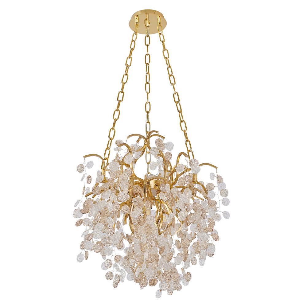 10-Light Gold Aluminum Chandelier With Clear Glass Petals