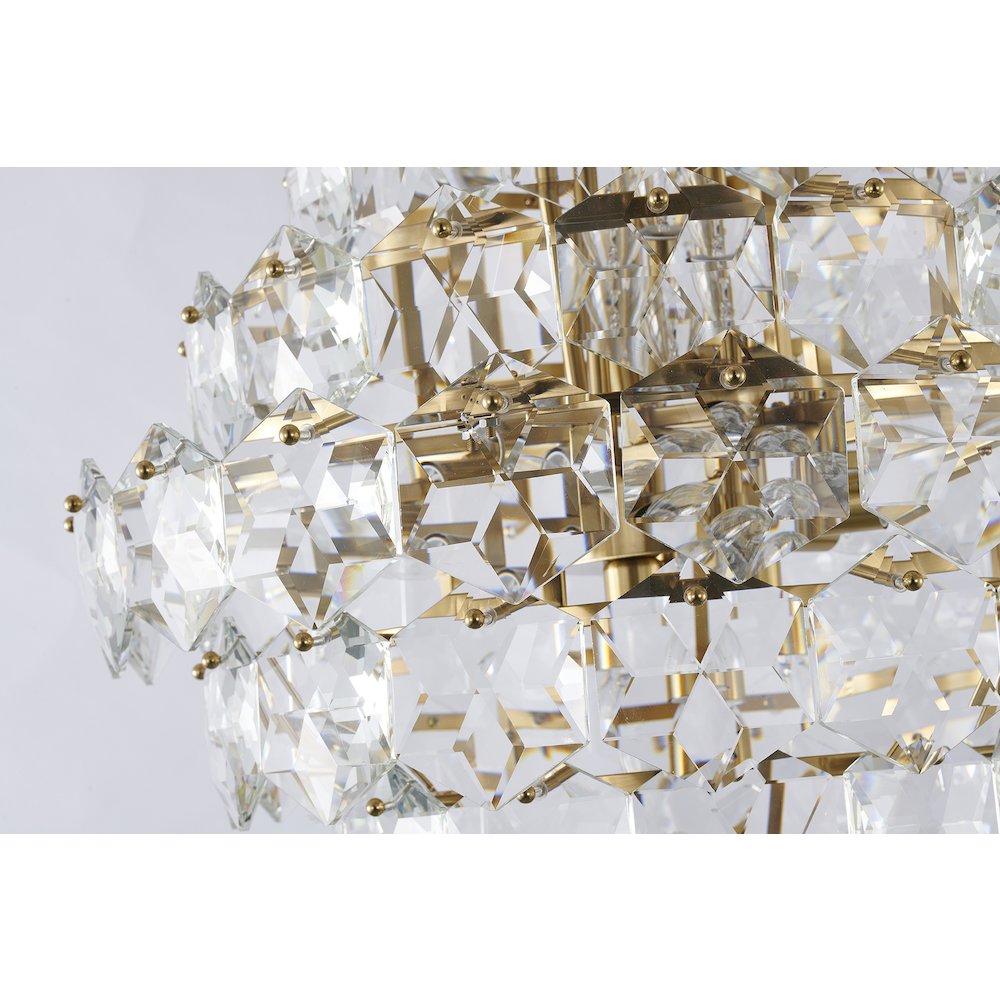 15-Light Brass Chandelier With Clear Crystals