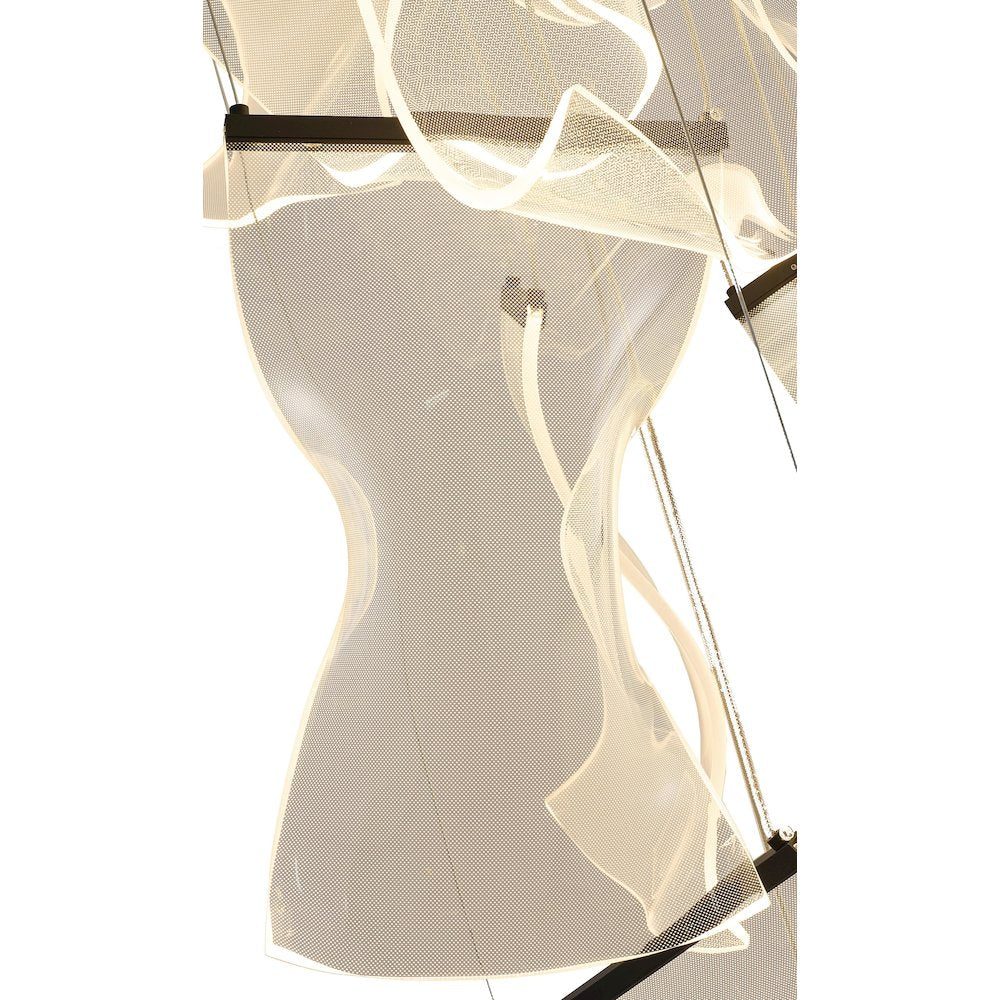 8-Light Satin Black Chandelier With Acrylic Crumbled Sheet Pendants
