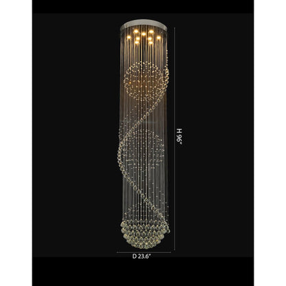 9-Light Chrome Chandelier With Clear Hanging Crystals And Beads