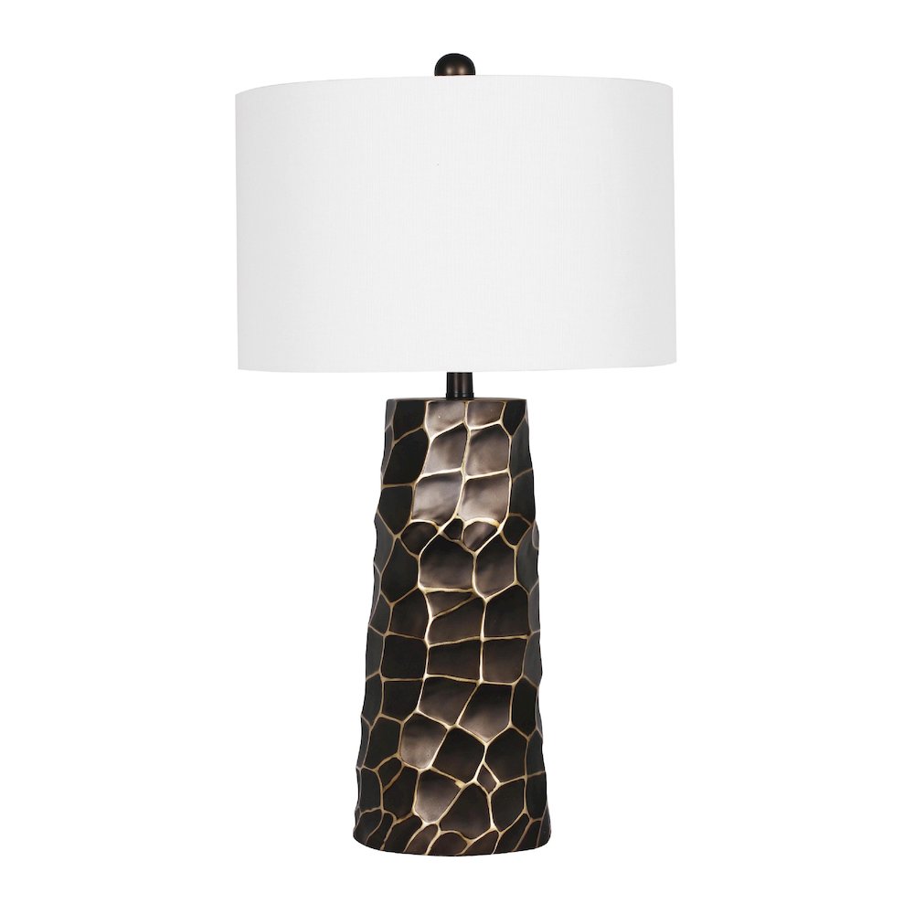 1-Light oil rubbed bronze table lamp with a white linen shade