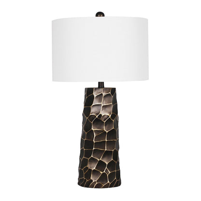 1-Light oil rubbed bronze table lamp with a white linen shade