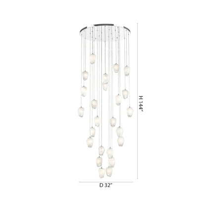 24-Light Chrome Chandelier With White Glass Pendants