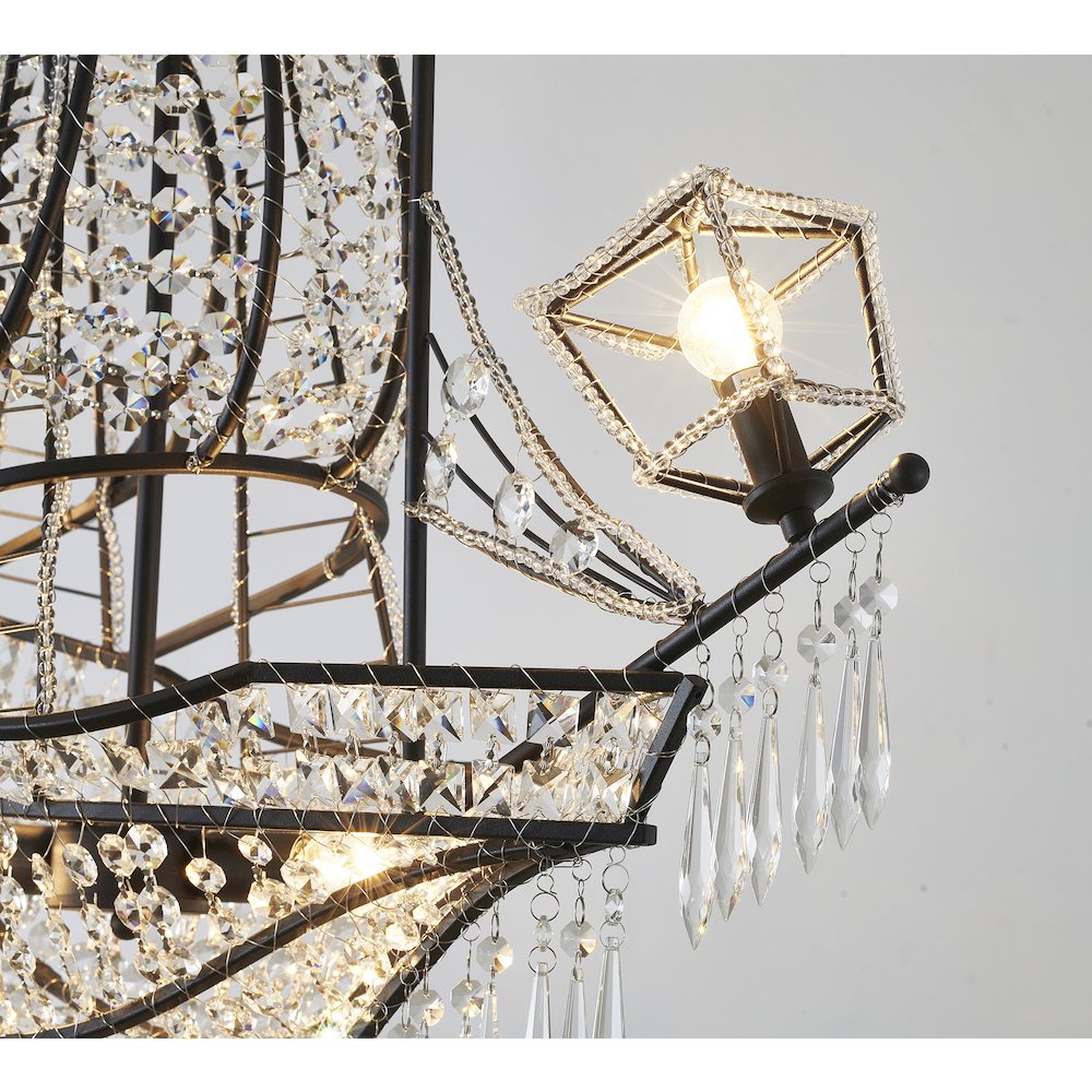 4-Light Matte Black Iron Chandelier With Clear Crystals