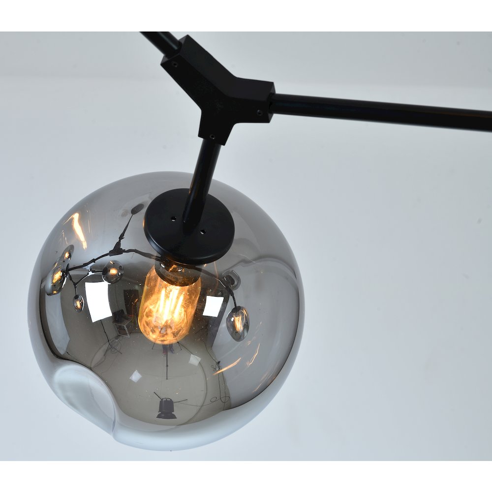 8-Light Matte Black Chandelier With Smoke Glass Shades