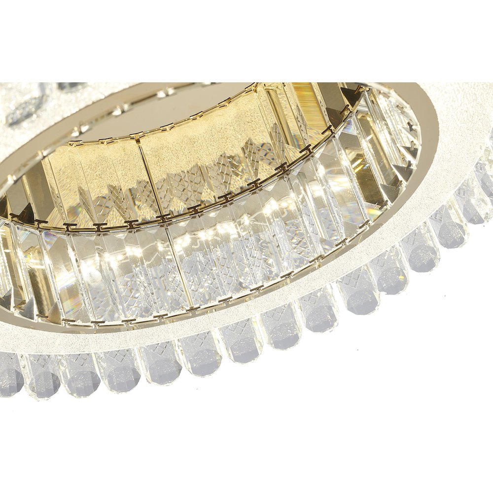 1-Light Gold Stainless Steel LED Flush Mount With Clear Crystals