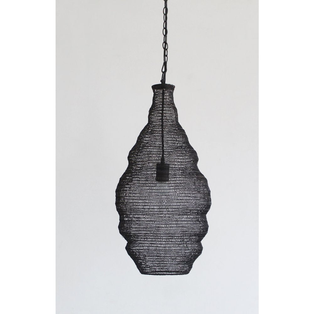 1-Light Satin Black Pendant With A Chain Basket Shade