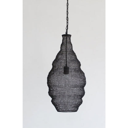 1-Light Satin Black Pendant With A Chain Basket Shade