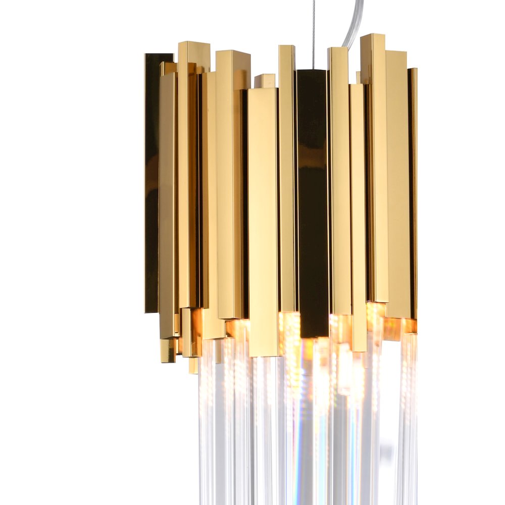 3-Light Gold Stainless Steel Pendant With Clear Crystals