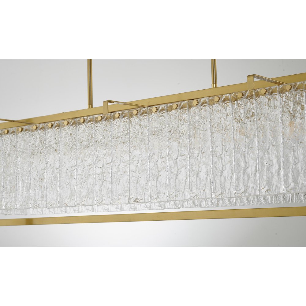 9-Light Brass Chandelier With Hanging Clear Rippled Glass