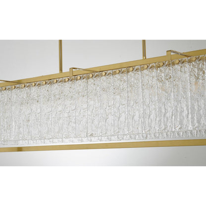 9-Light Brass Chandelier With Hanging Clear Rippled Glass