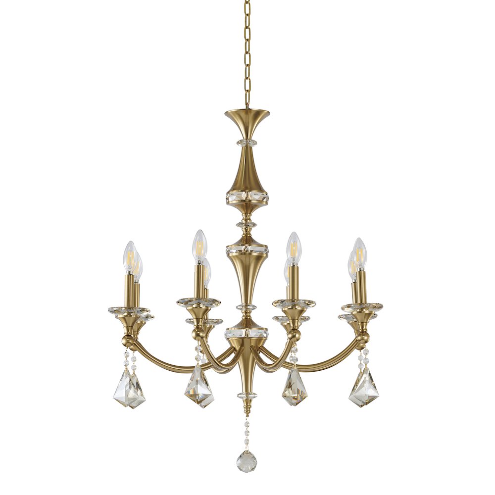 8-Light Satin Brass Chandelier With Clear And Champagne Crystals