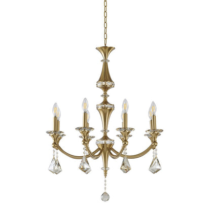 8-Light Satin Brass Chandelier With Clear And Champagne Crystals