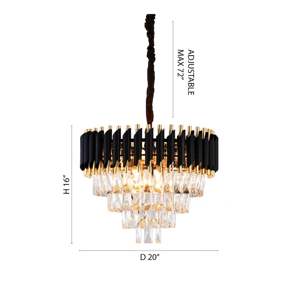 8-Light Gold And Black Chandelier With Clear Crystals
