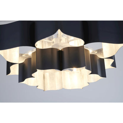 12-Light Matte Black Iron Chandelier With A Silver Leaf Interior