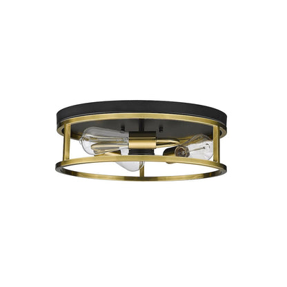 3-Light Black And Gold Metal Flush Mount