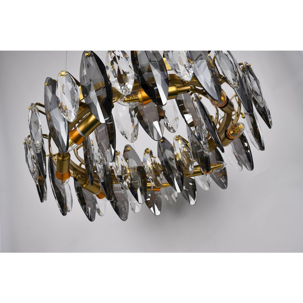 11-Light Brass Chandelier With Clear And Smoke Crystals