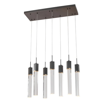 7-Light Matte Black Island Lighting With A Clear Bubble Crystal
