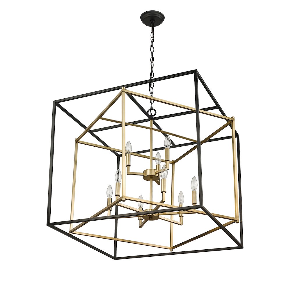 9-Light Black And Gold Interlocked Box Chandelier