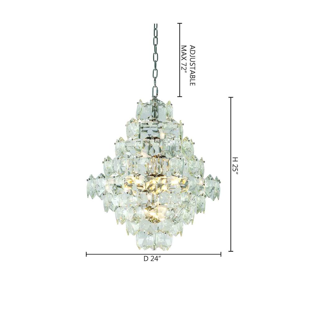12-Light Chrome Chandelier With Clear Crystals